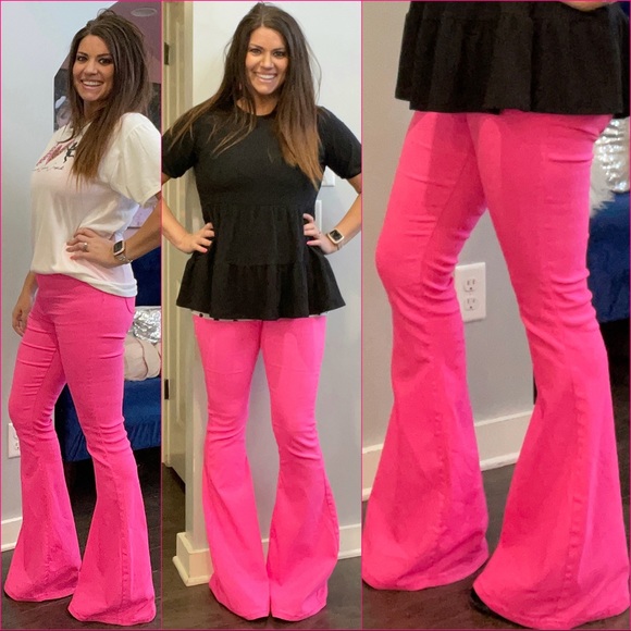 Hot Pink Bell Bottom Jeans / S-XL / 34” Inseam - Picture 2 of 3